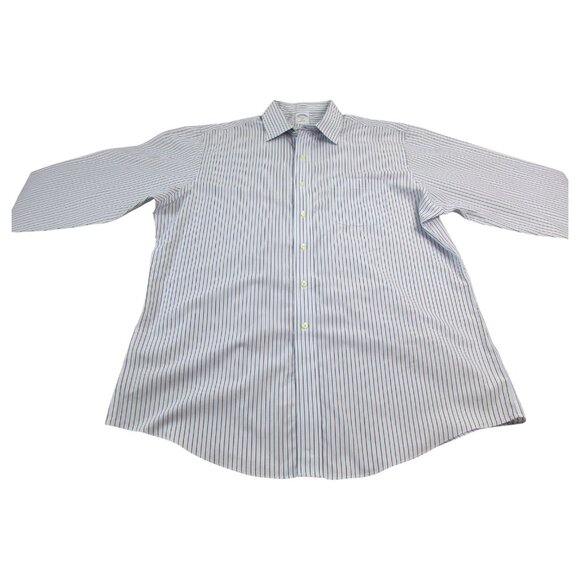 Brooks Brothers Dress Shirt Mens 17.5 Multi Striped Slim Fit Non-Iron Button-Up - Picture 1 of 7